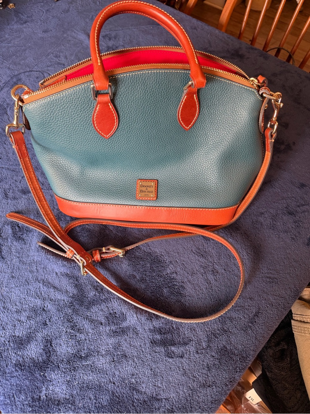 Dooney & Bourke Teal with Orange Trim Pebbled Leather Satchel